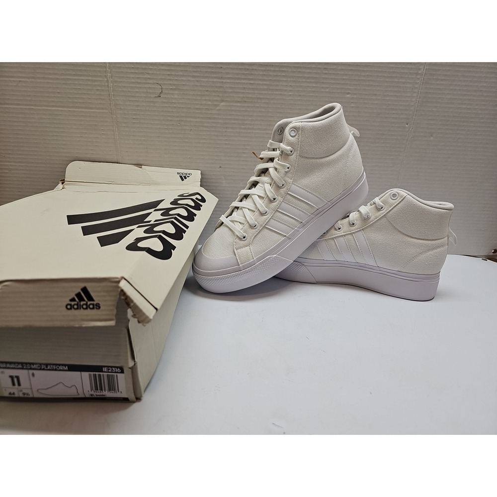 NIB ADIDAS EI2316 WOMENS BRAVADA 2.0 MID PLATFORM SKATEBOARD WHITE SHOES SNEAKER